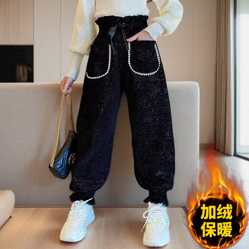 女童早春薄绒裤子时尚儿童春季卫裤韩版女孩春秋装高腰休闲长裤