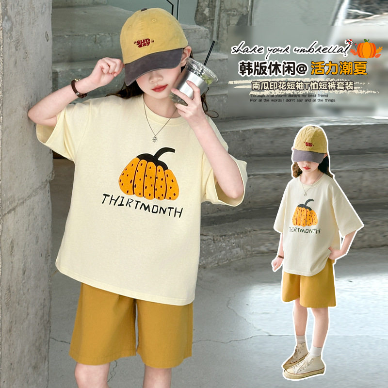 女童短袖t恤夏季套装韩版洋气女孩衣服时尚休闲女大童夏装两件套