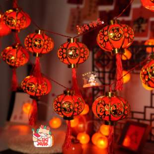 太阳能灯笼灯串树上挂的彩灯庭院过年装饰灯小红灯笼新年氛围挂灯