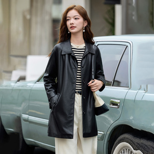 2025春秋新款 宽松显瘦皮夹克上衣 时尚 休闲巨好看皮衣外套女中长款