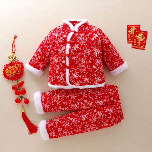 中国风女宝宝冬季加棉套装棉服