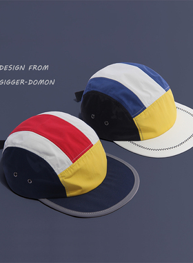 CampCap美式复古拼色五片帽速干运动骑行帽平沿嘻哈棒球帽露营帽