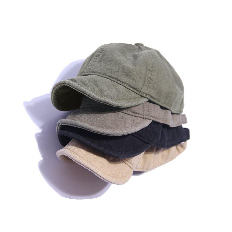 日系水洗短檐鸭舌帽棒球帽软沿
