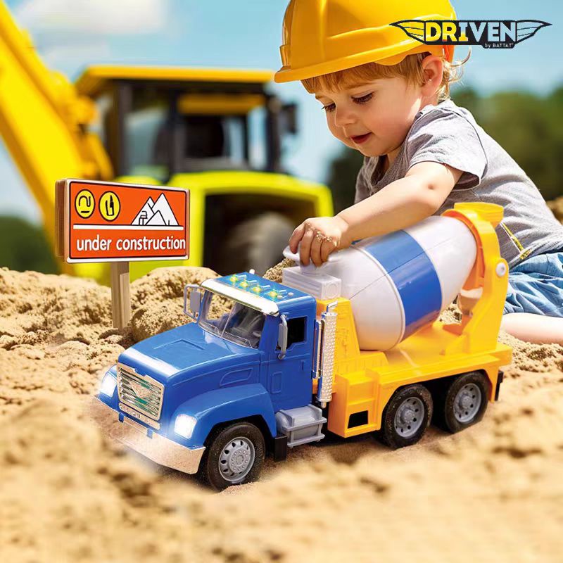 DRIVEN水泥搅拌车儿童仿真消防升降起重工程车多功能声光模拟玩具