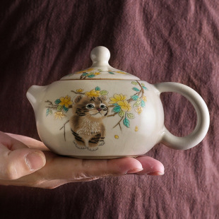 米黄汝窑茶壶陶瓷单个功夫茶具大号开片可养汝瓷西施壶泡茶器家用