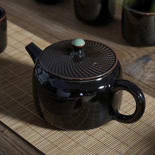 青瓷乌金黑釉手工跳刀功夫茶具单个茶壶泡茶器家用送礼陶瓷壶轻奢