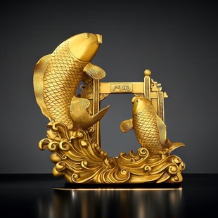 鲤鱼跳龙门摆件纯铜年年有鱼家居客厅风水年年有鱼铜鱼金龙鱼纳福