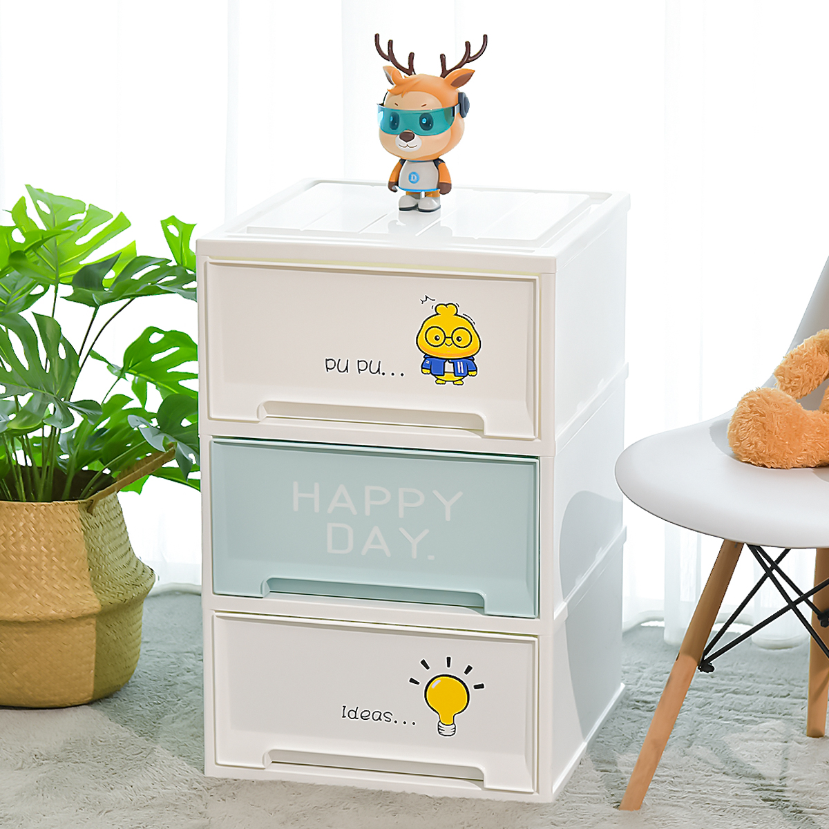 禧天龙抽屉柜雏鸟印花儿童收纳柜储物柜宝宝整理柜玩具零食收纳柜