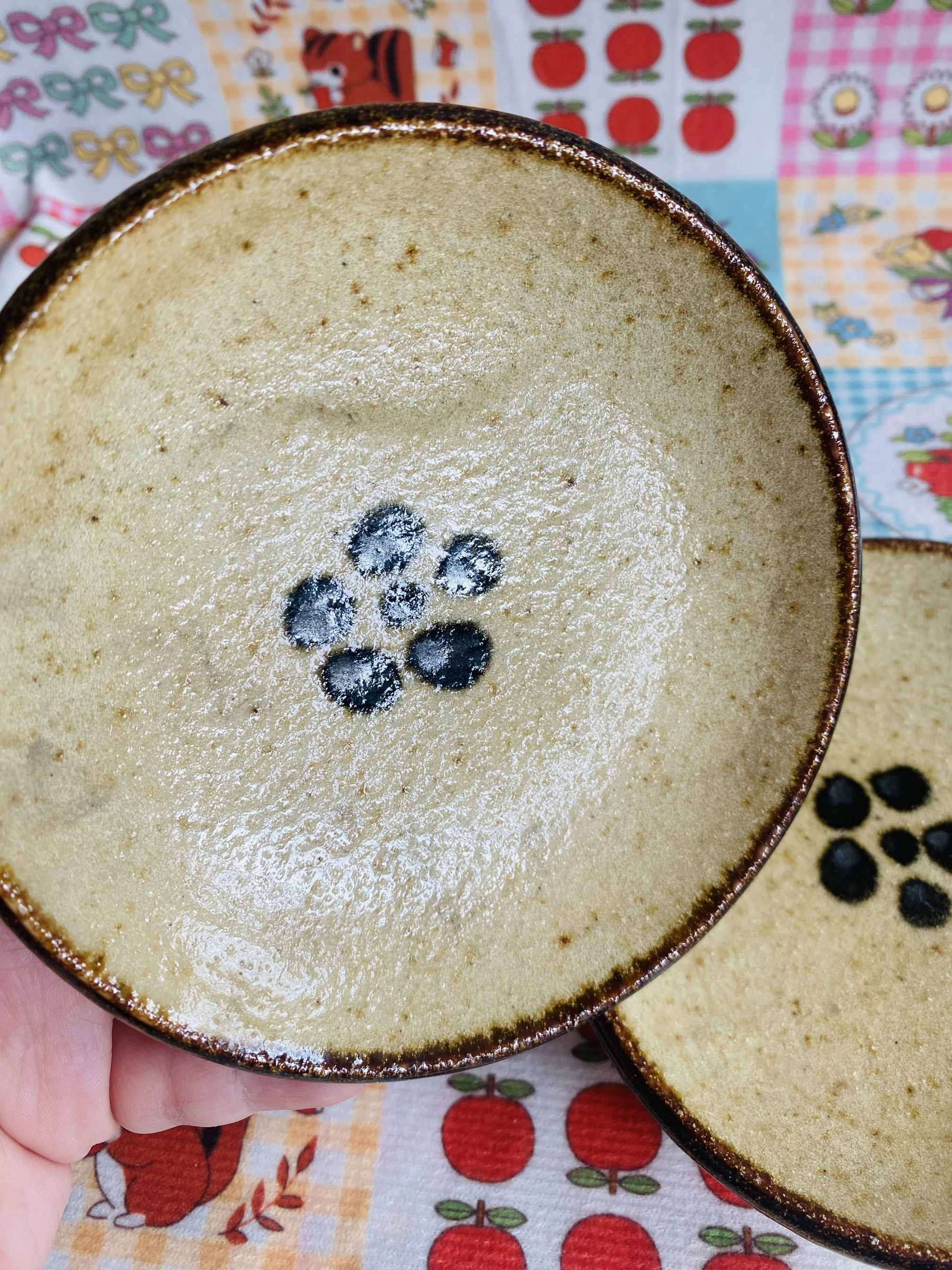 日本回流粗陶柴烧小梅花图案圆钵小菜碟孤品