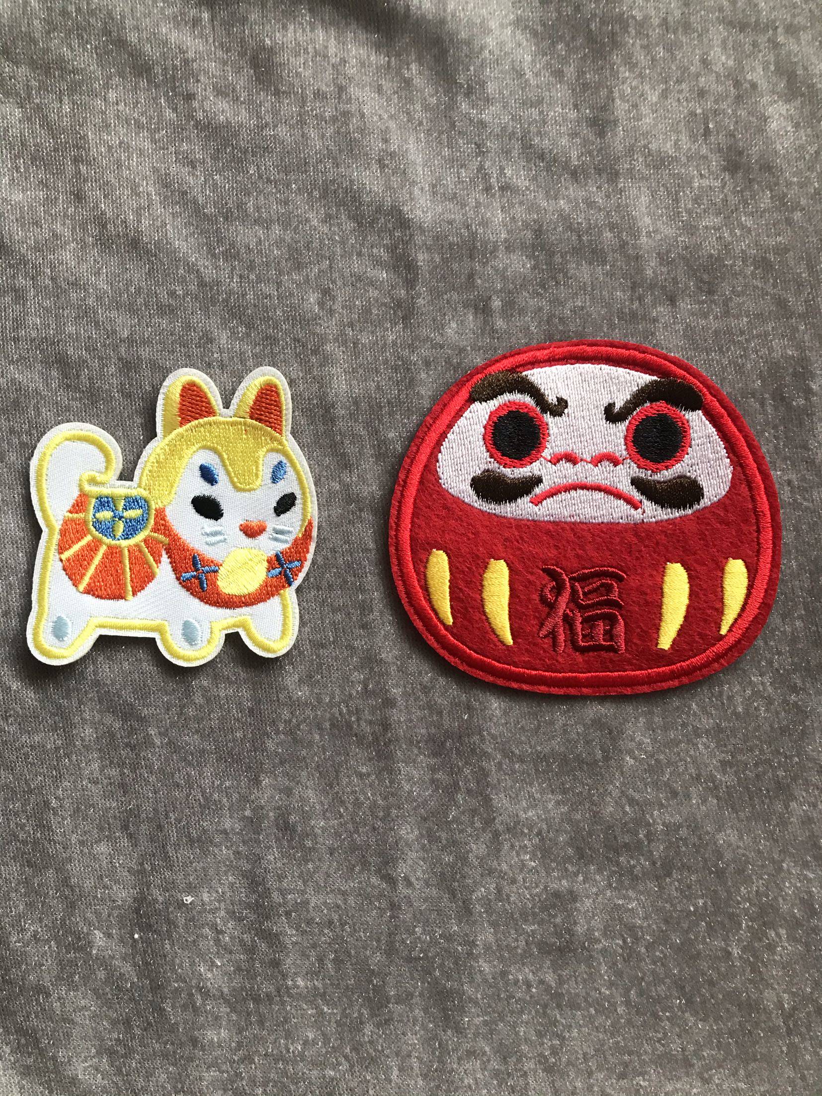 出口日本机绣图案布贴补丁贴达摩蛋小福狗