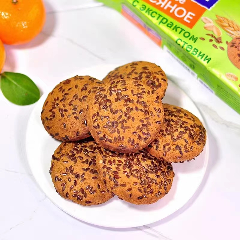 俄罗斯进口金麦穗谷物亚麻籽饼干杂粮粗粮饼干早餐代餐袋装150克
