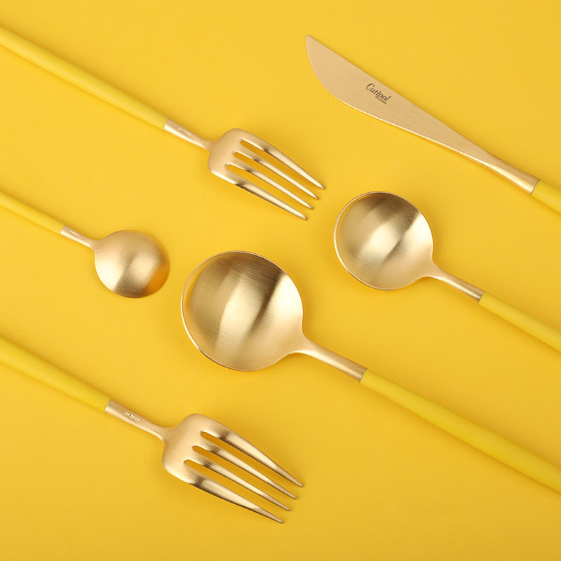 cutipol黄金西餐具三件套筷勺家用便携牛排刀叉套装可爱甜品勺子