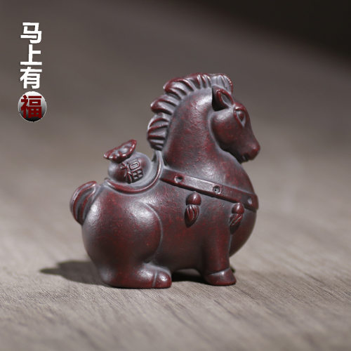 批发宜兴紫砂茶宠马上有福摆件唐马茶玩可养茶道手工茶具宜兴紫砂