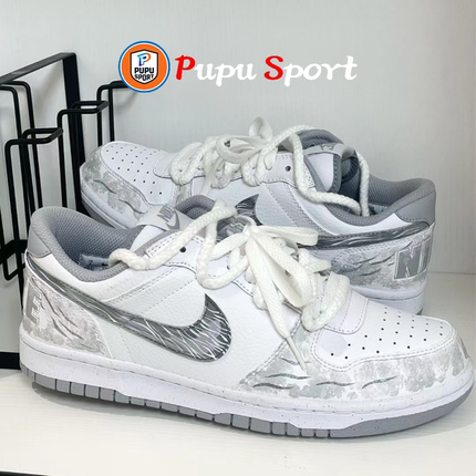 定制球鞋Nike Big 银色飓风 水墨晕染防滑耐磨 男子低帮板鞋 灰白