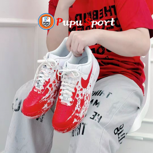 球鞋定制 Nike Air Force 1 空军一号案发现场泼墨红低帮男女板鞋