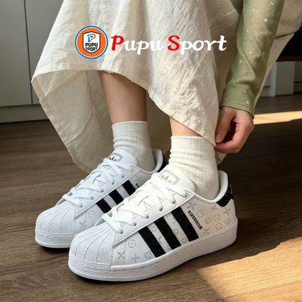 【定制球鞋】adidas originals SUPERSTAR 花影闪迹 低帮 板鞋
