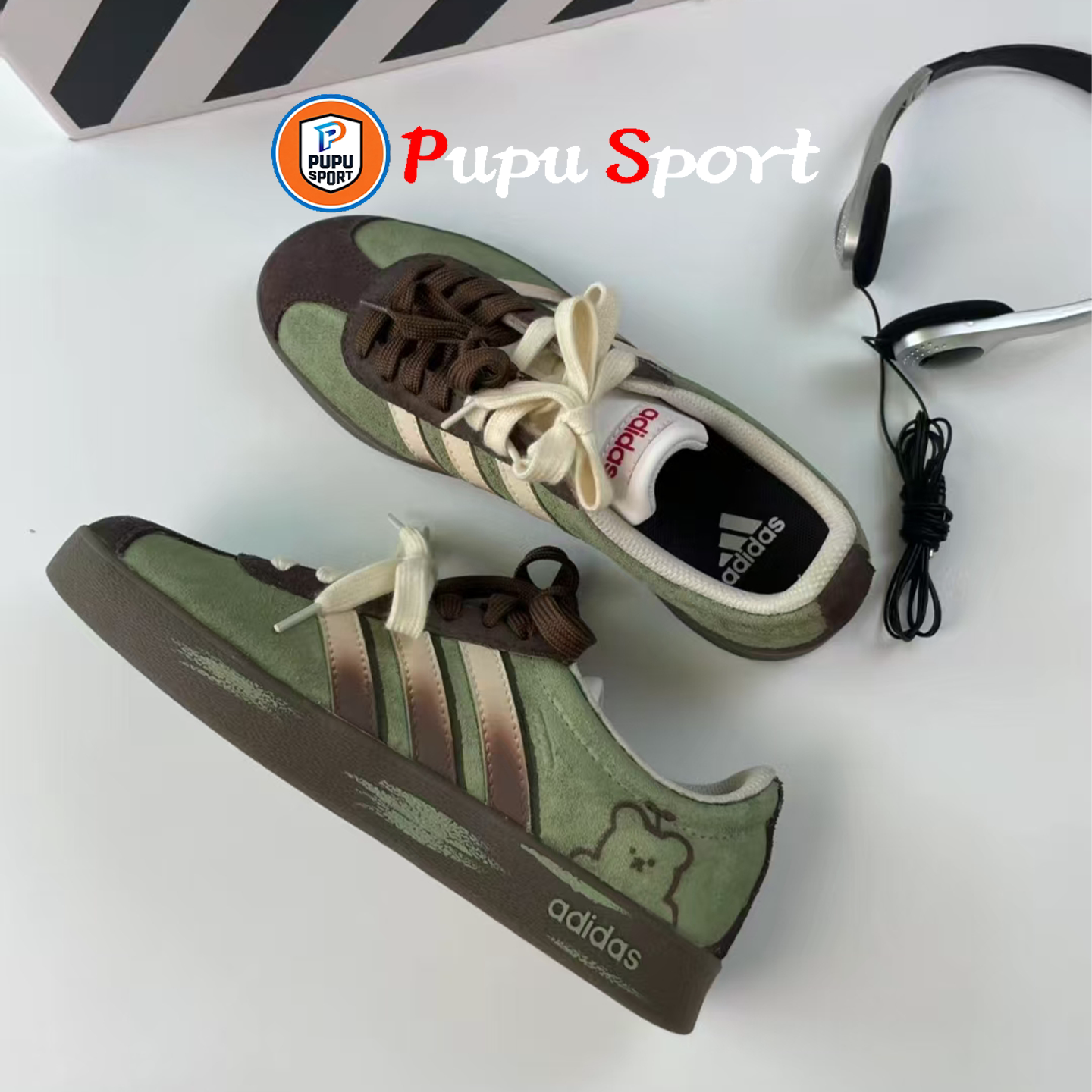 球鞋定制adidas neo VL Court 2.0困眠小熊 复古百搭低帮男女板鞋