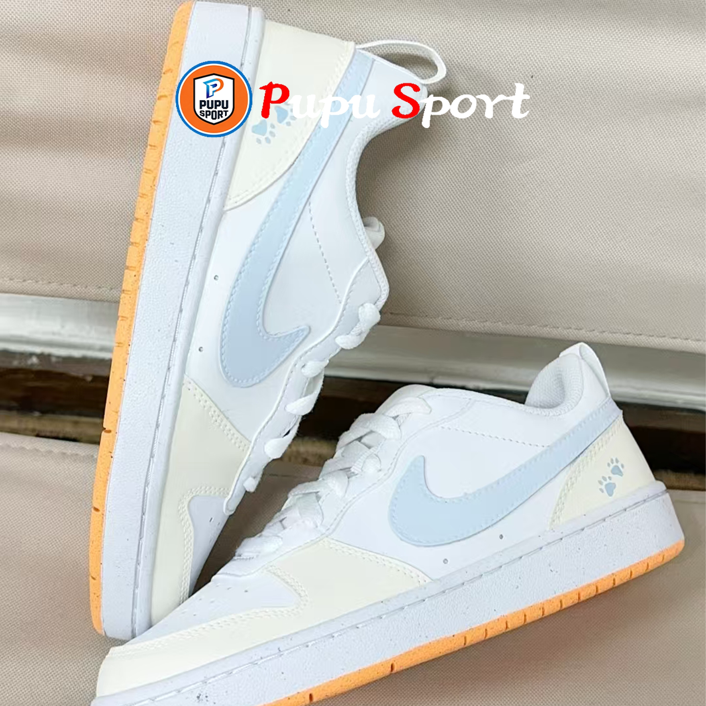 【定制球鞋】 Nike Court Borough 海盐布丁 低帮 白橙蓝 青少年