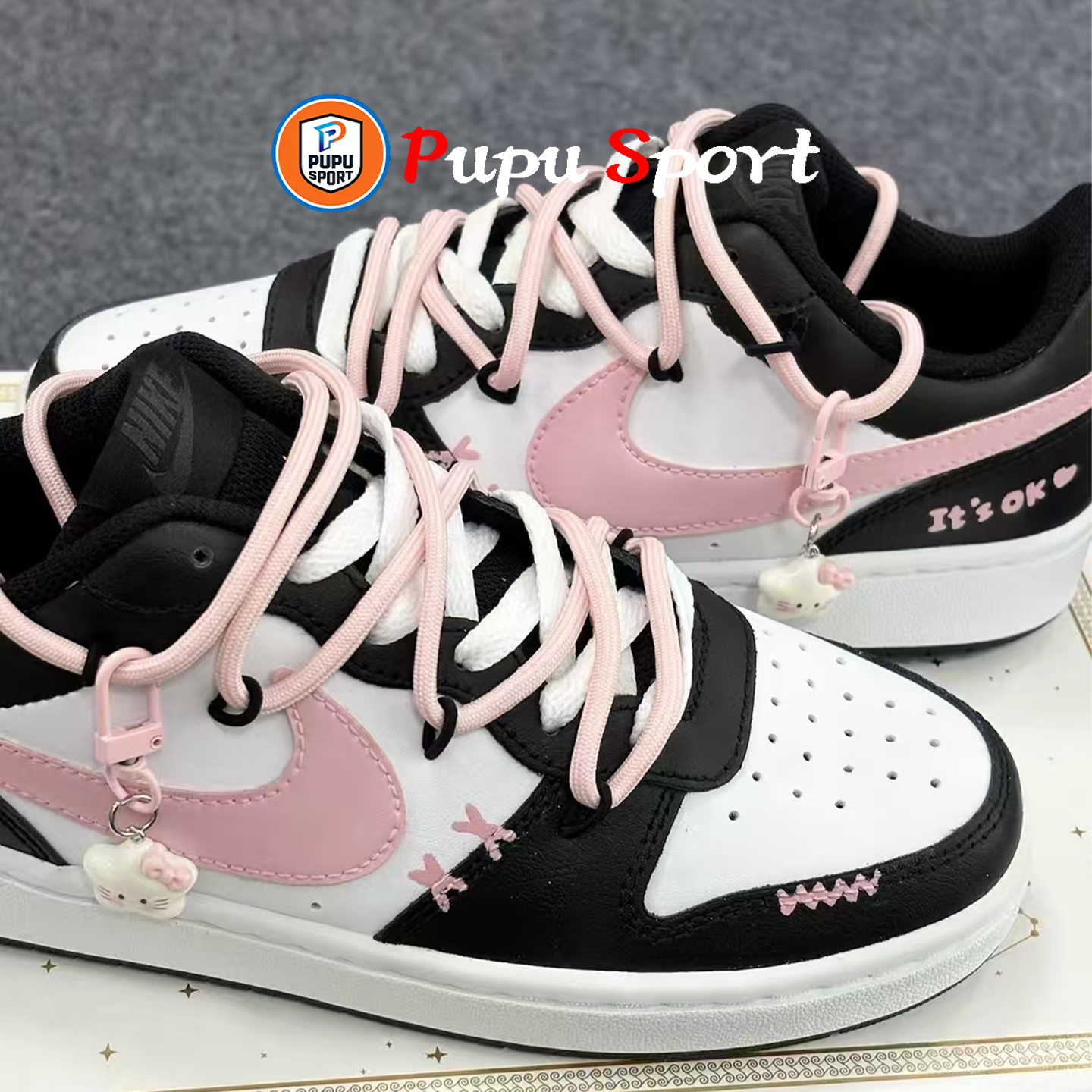 【定制球鞋】Nike Court Borough DEER  OK喵黑粉 皮革 蝴蝶结,运动鞋new,板鞋,淘宝优惠券,粉丝福利购,淘宝优惠卷