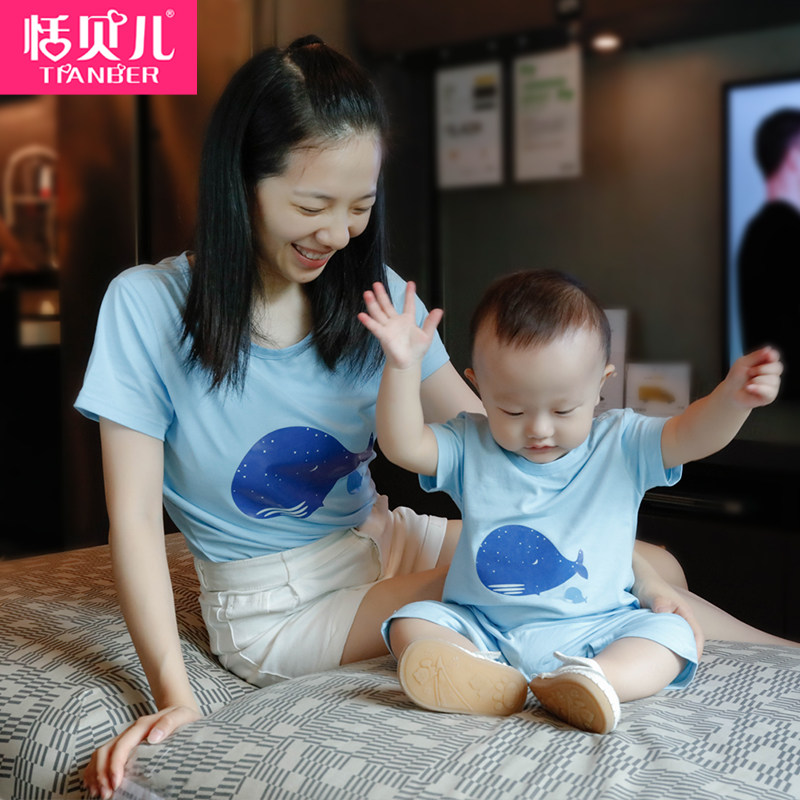 婴幼儿亲子装一家三口婴儿连体一家四口母女装洋气爬爬服全家装夏