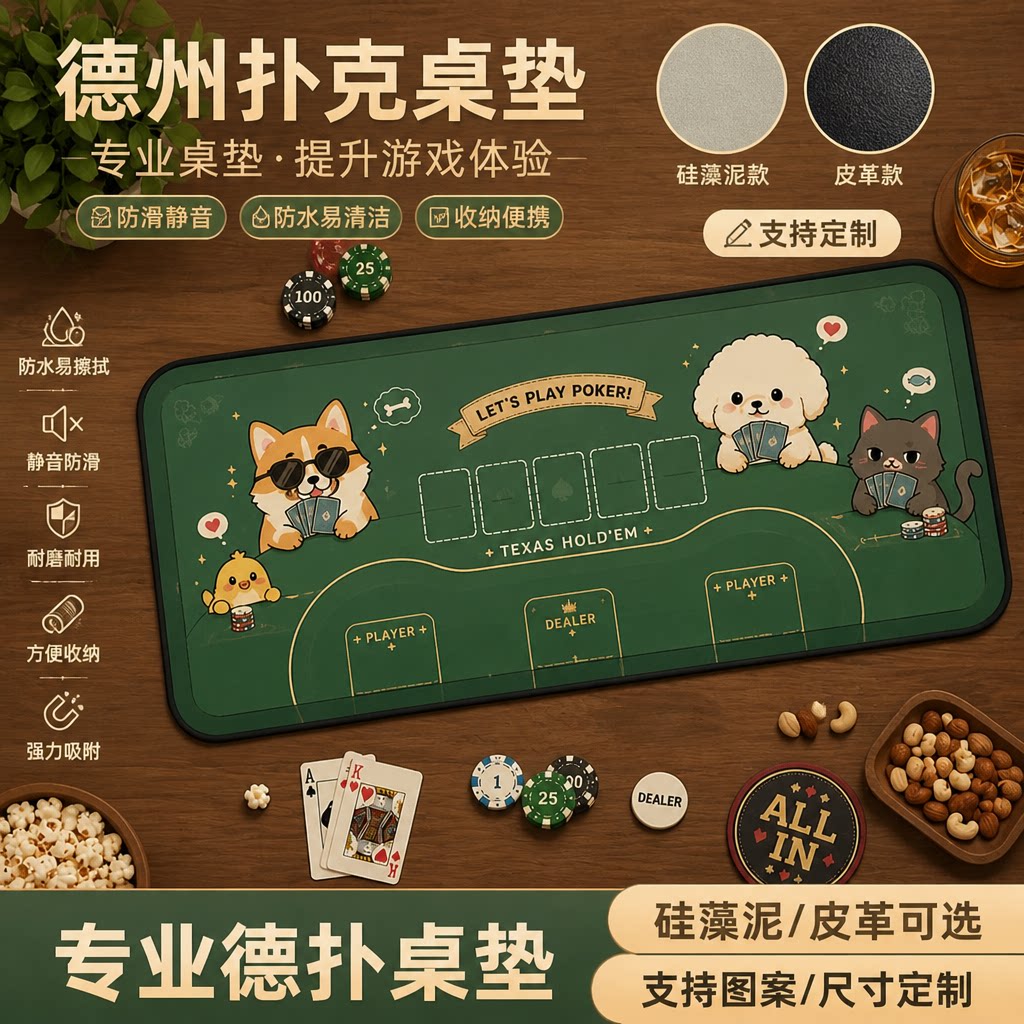 德州扑克桌垫卡通桌布长桌专业打牌长方桌桌尺寸定制防滑静音加厚图片
