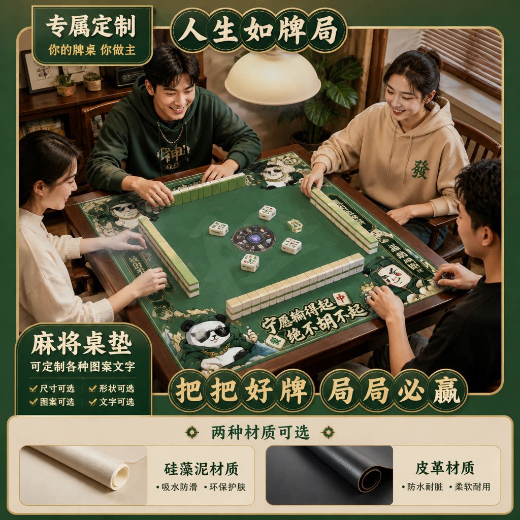 中式山水桌垫方桌专用打牌静音防滑耐磨硅藻泥定制家用麻将桌布