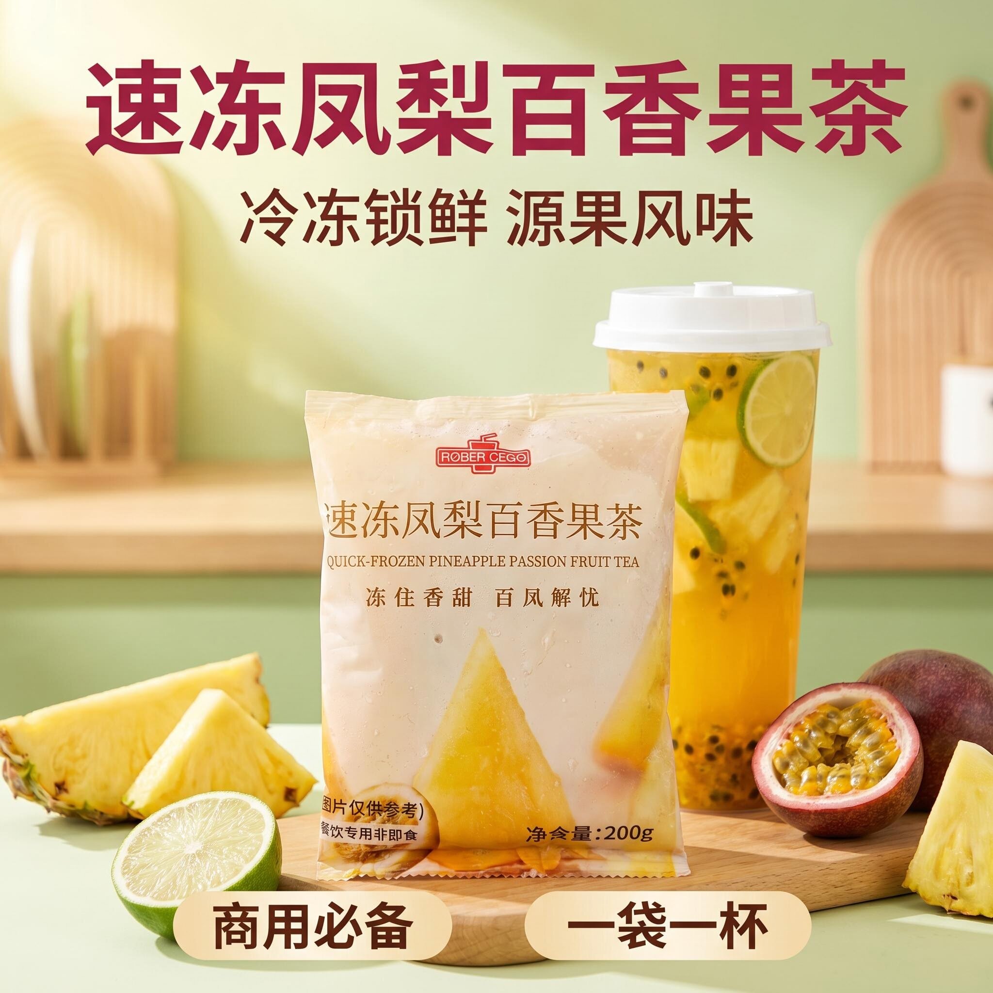 冷冻凤梨百香果茶小包装一袋一杯图片