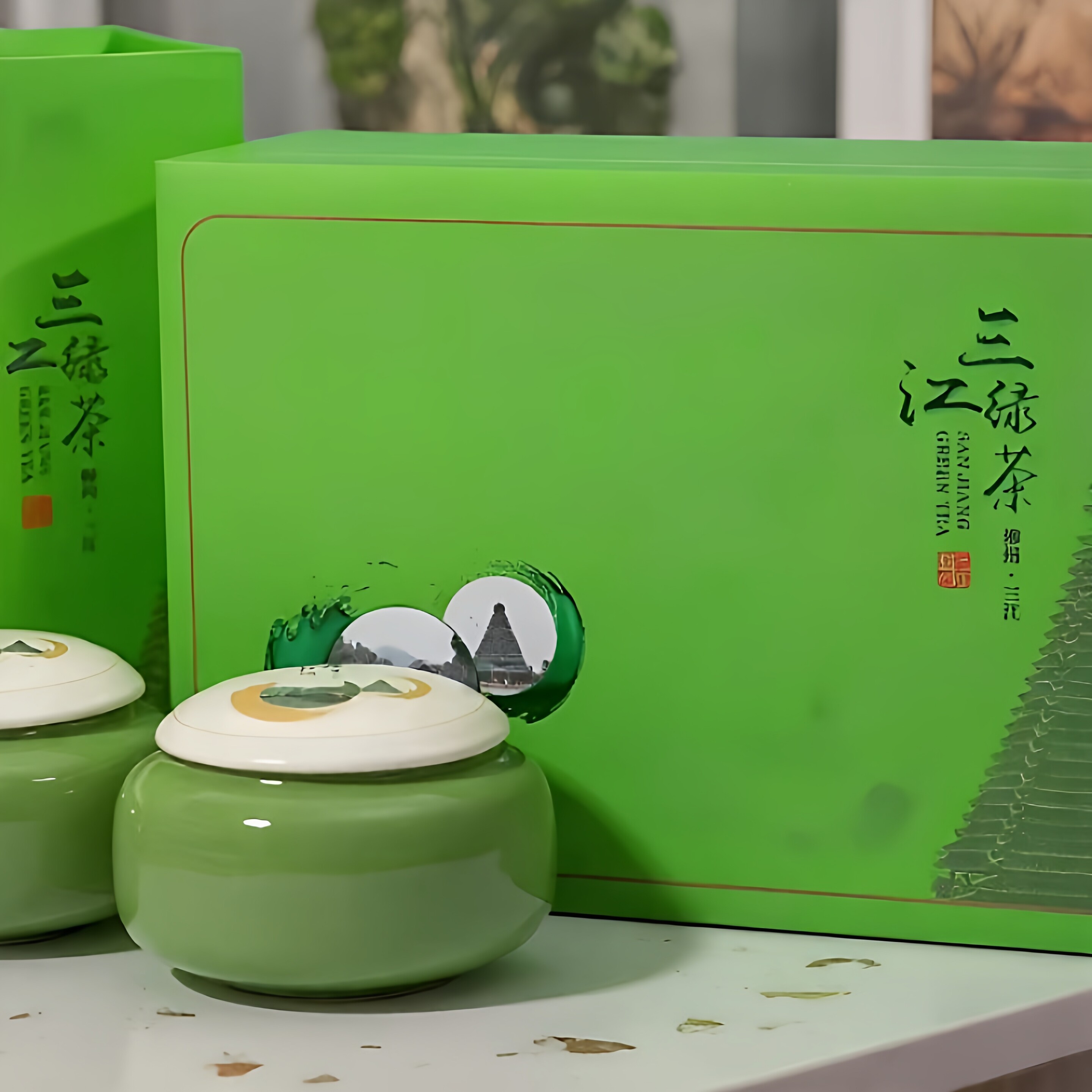 广西三江绿茶伴手礼陶瓷罐礼盒