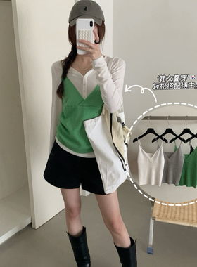 TE-26年春款韩系chic叠穿细羊毛吊带背心 修身显瘦内搭