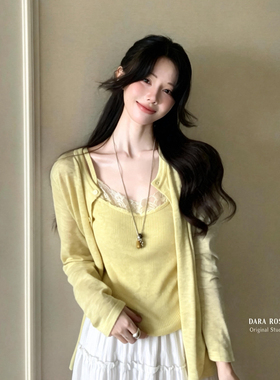 针织防晒两件套女 2025新款 圆领开衫+蕾丝吊带 温柔风显瘦套装