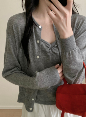 针织开衫吊带两件套女 2026早春新款韩系温柔风显瘦含羊毛针织衫