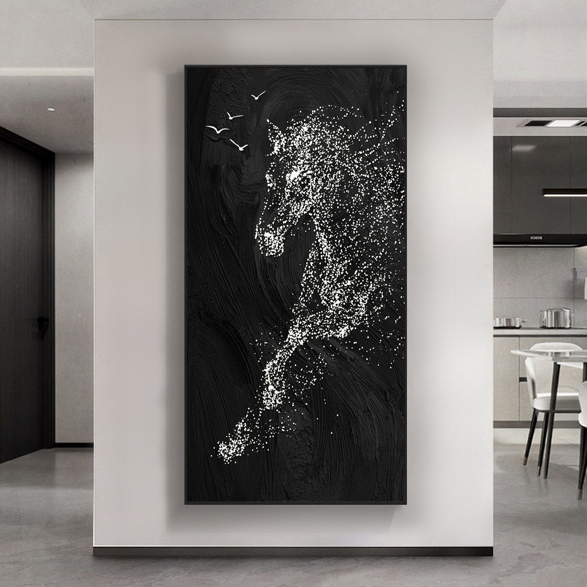 马到成功带灯入户玄关装饰画走廊过道轻奢壁画高级感墙壁挂画现代图片