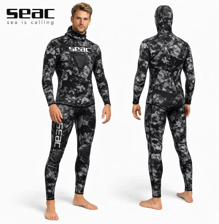 意大利seac潜水服猎鱼服3.5mm户外迷彩伪装带帽保暖半干式肉身