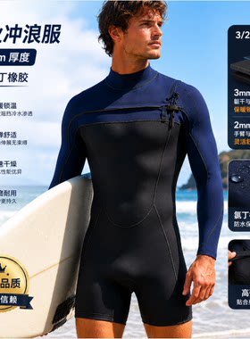 全新冲浪衣3/2男连体式长袖半身款湿衣风筝冲浪潜水服氯丁橡胶