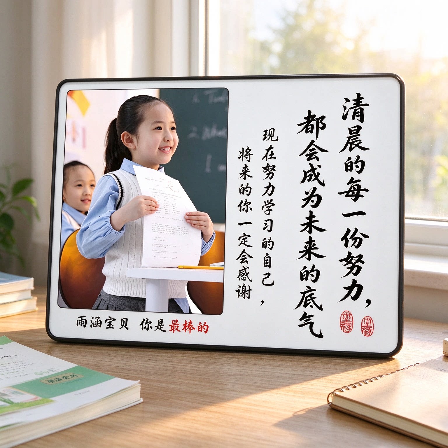 学生闹钟学习很苦励志摆件激励孩子书桌时钟定制照片相框摆台礼物
