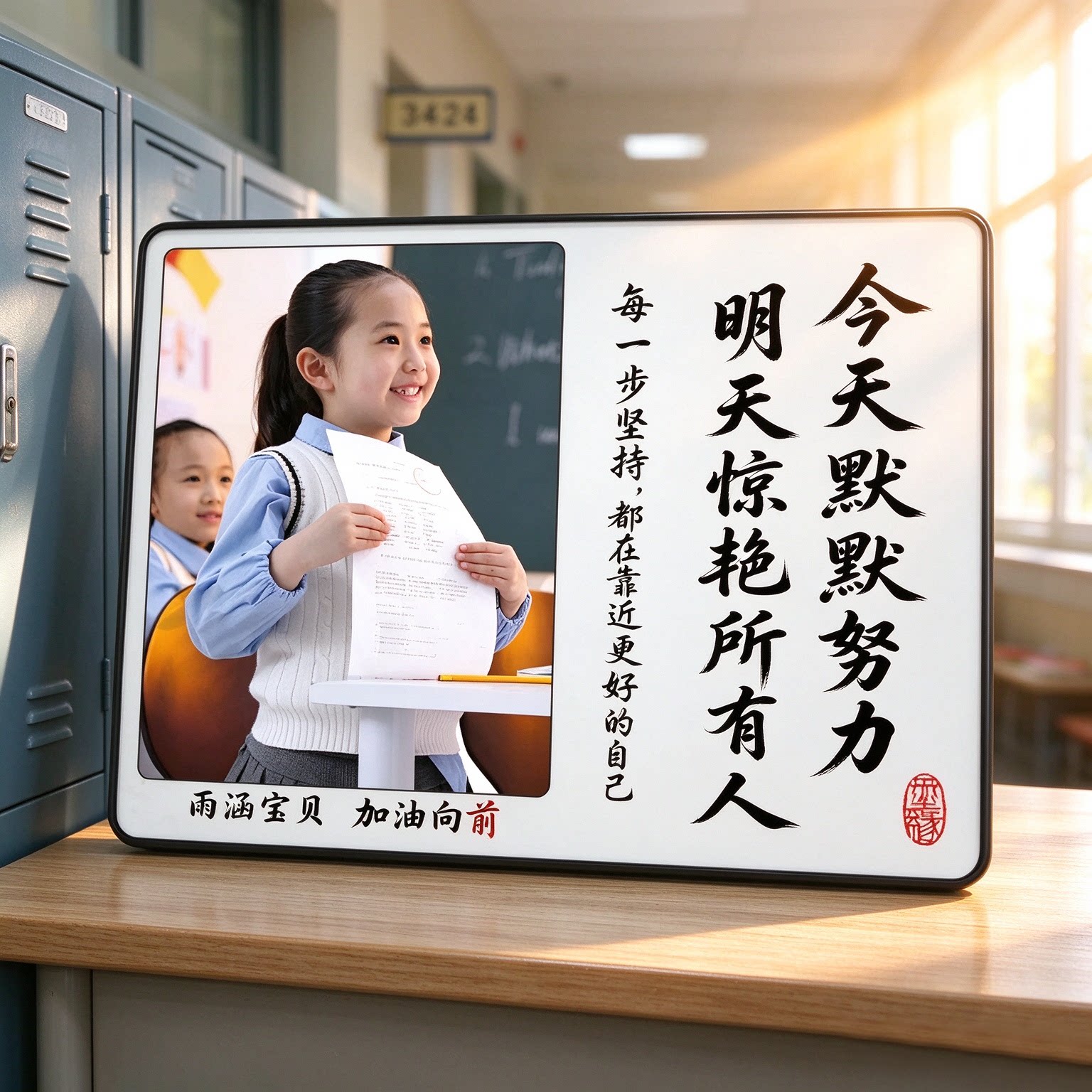 学生闹钟学习很苦励志摆件激励孩子书桌时钟定制照片相框摆台礼物