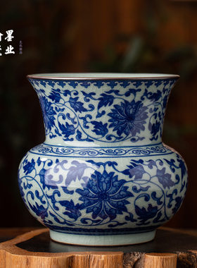 景德镇兆勤堂陶瓷老陶泥青花缠枝莲茶渣缸家用复古建水茶洗废水缸
