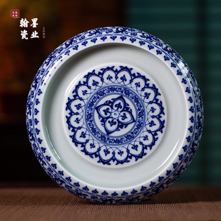 景德镇陶瓷仿古泥青花宝相壶承中式干泡台家用养壶盘茶壶壶托茶盘