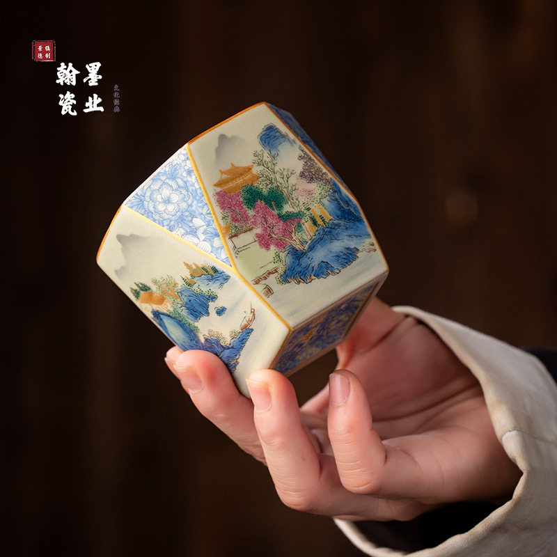 景德镇陶瓷粉彩汝窑兰山水八方杯家用个人专用主人杯开片可养茶杯,餐饮具,茶杯,淘宝优惠券,粉丝福利购,淘宝优惠卷