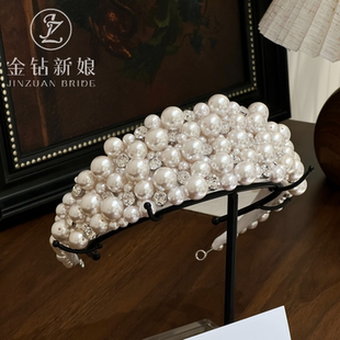 ETE新娘珍珠皇冠头饰高定款 高级感 大气结婚气质重工发饰2025新款