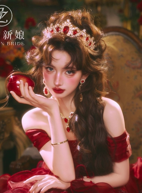 新娘红色皇冠头饰结婚礼服敬酒服王冠成人礼生日宴会轻奢高级发饰