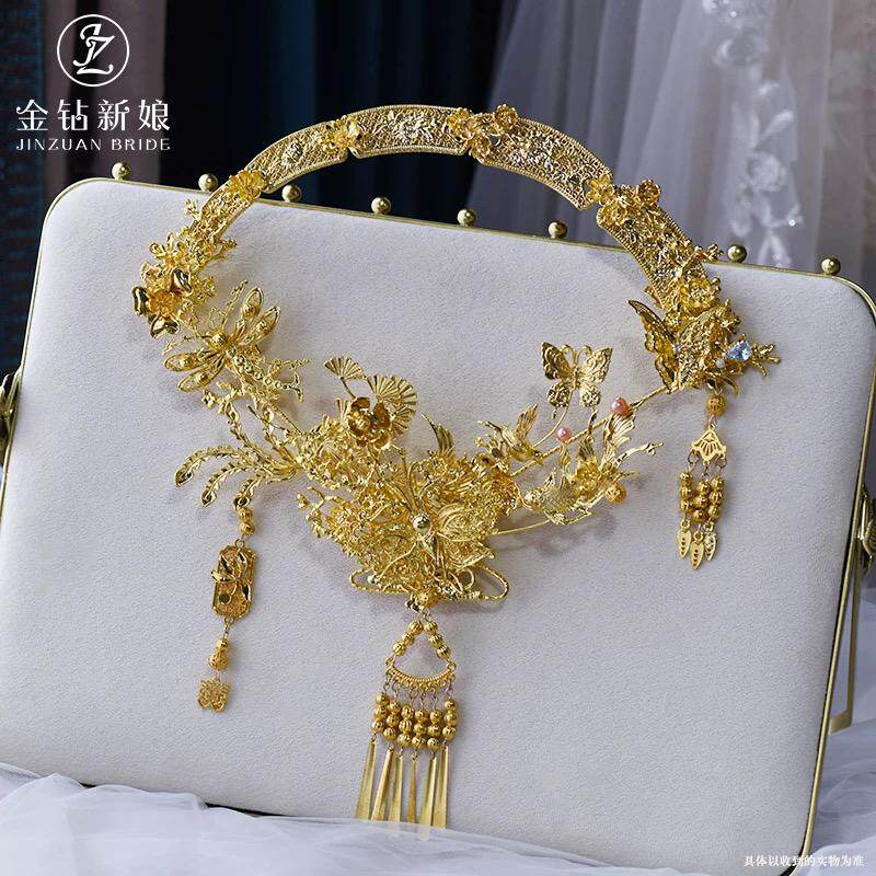 中式新娘婚礼精致镂空金色团扇秀禾服头饰摄影古风汉服龙凤褂配饰,家居饰品,工艺扇/团扇/喜扇/折扇,淘宝优惠券,粉丝福利购,淘宝优惠卷