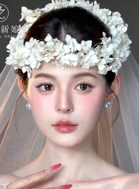 金钻新娘头饰森系仙美永生花花环韩式浪漫婚礼造型百搭款2026新款