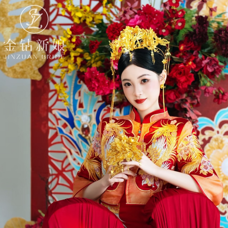 ETE新娘重工金色大凤冠2025新款中式龙凤褂发冠秀禾头饰结婚配饰