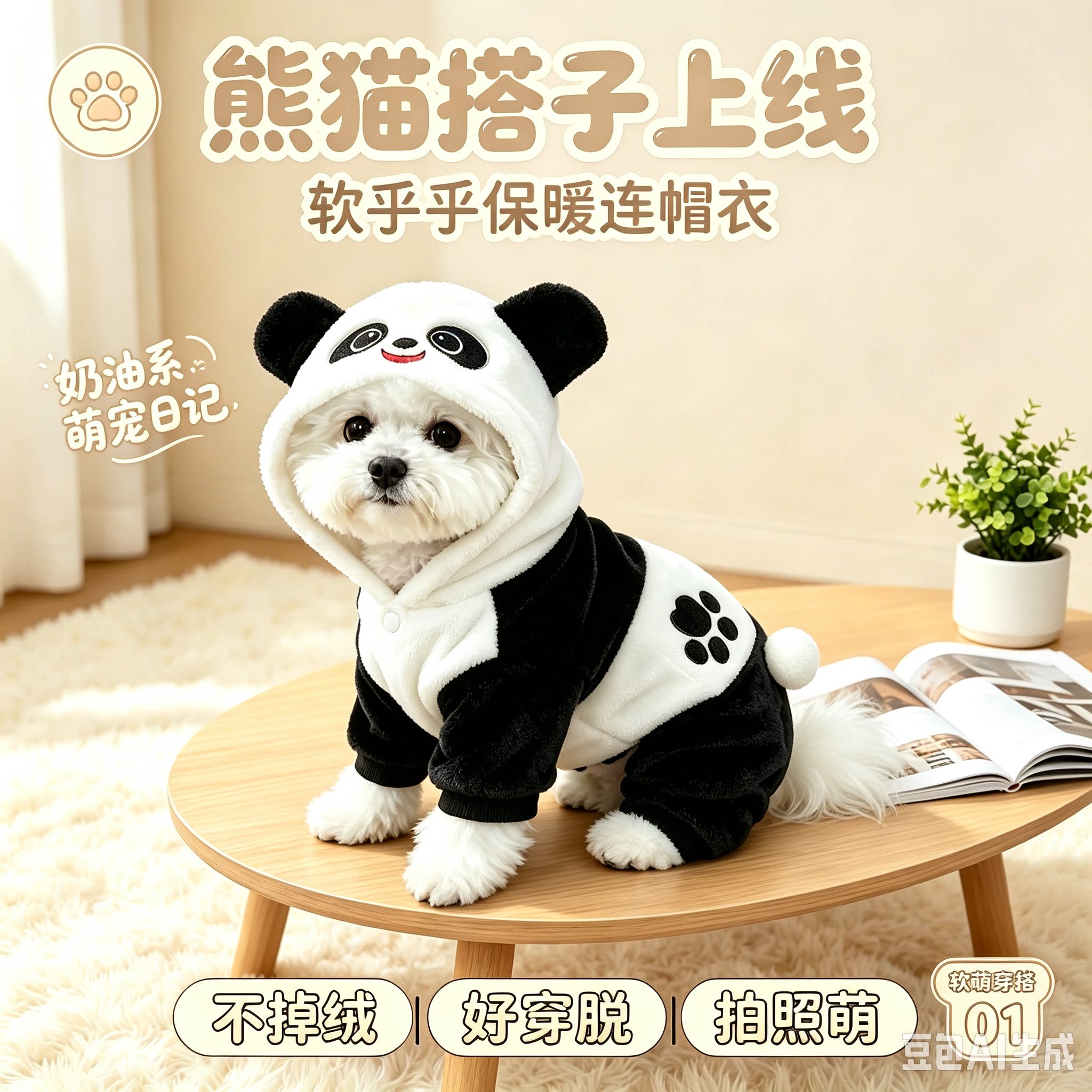 国宝熊猫狗狗睡衣珊瑚绒柔软幼犬猫咪通用可爱居家外出变身服饰