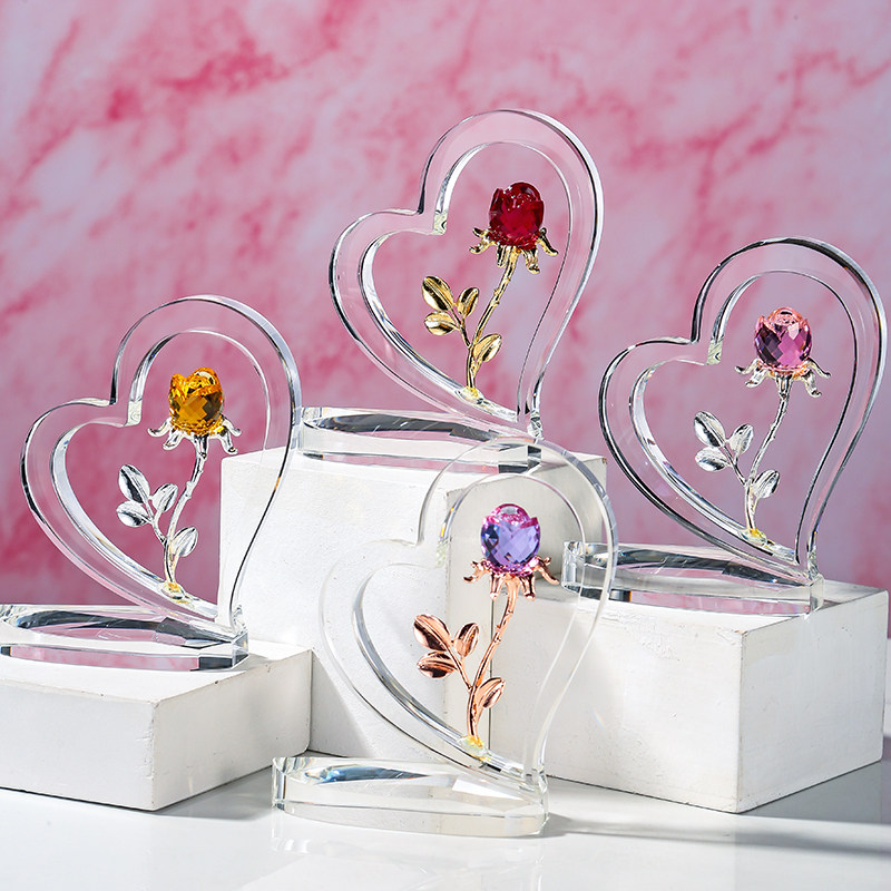生日礼物水晶爱心玫瑰情人节水晶永生花家居摆件送老婆结婚纪念