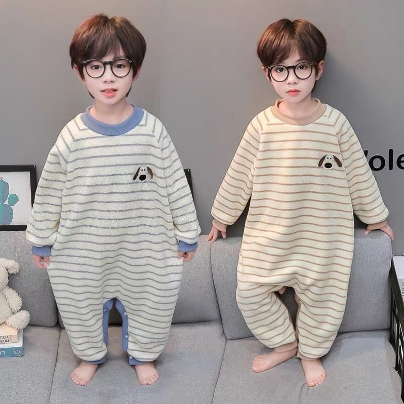 秋冬男童奥粒绒连体睡衣儿童珊瑚绒保暖家居服防着凉睡袋加厚爬服