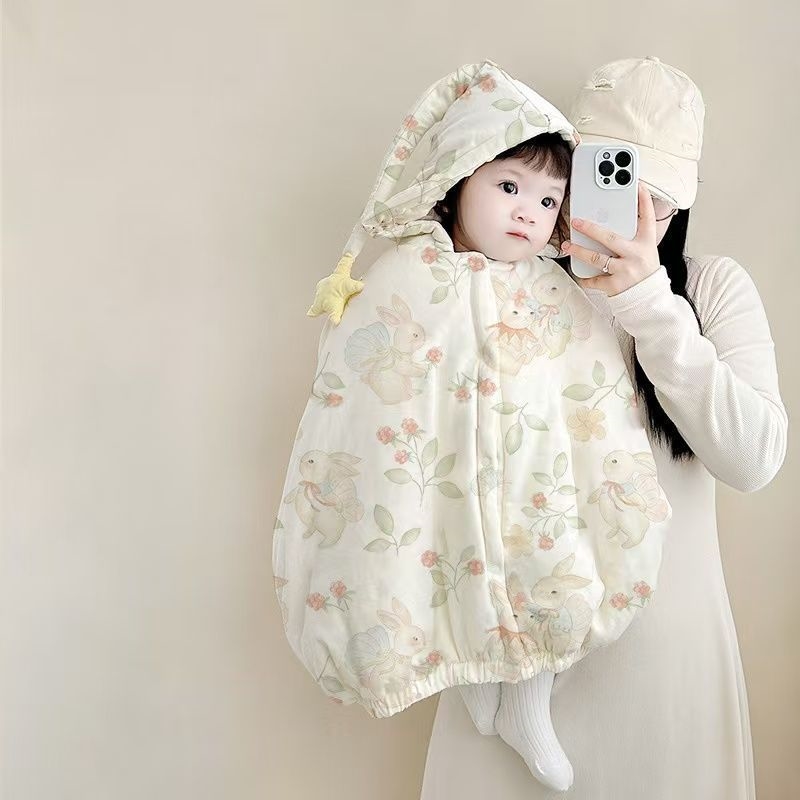 婴儿披风斗篷外套伸手宝宝披肩外出加绒加厚包裹男女幼童抱被冬款