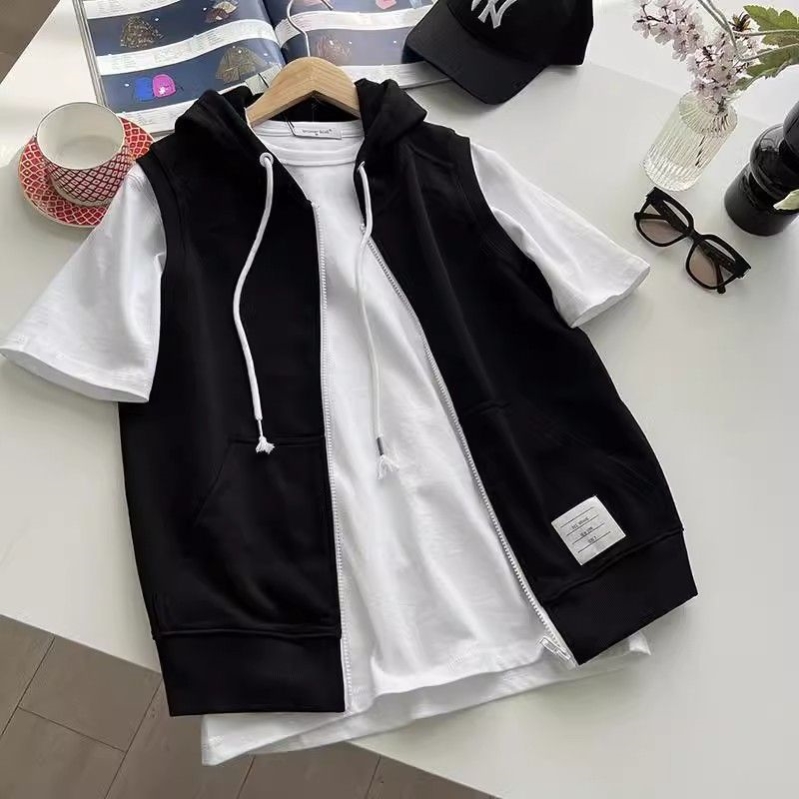 卫衣马甲外套男2026春秋季韩版新款时尚外搭宽松连帽拉链马夹上衣