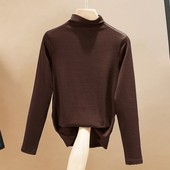 女春季 内搭洋气2025年新款 长袖 纯色打底衫 t恤纯棉修身 半高领上衣